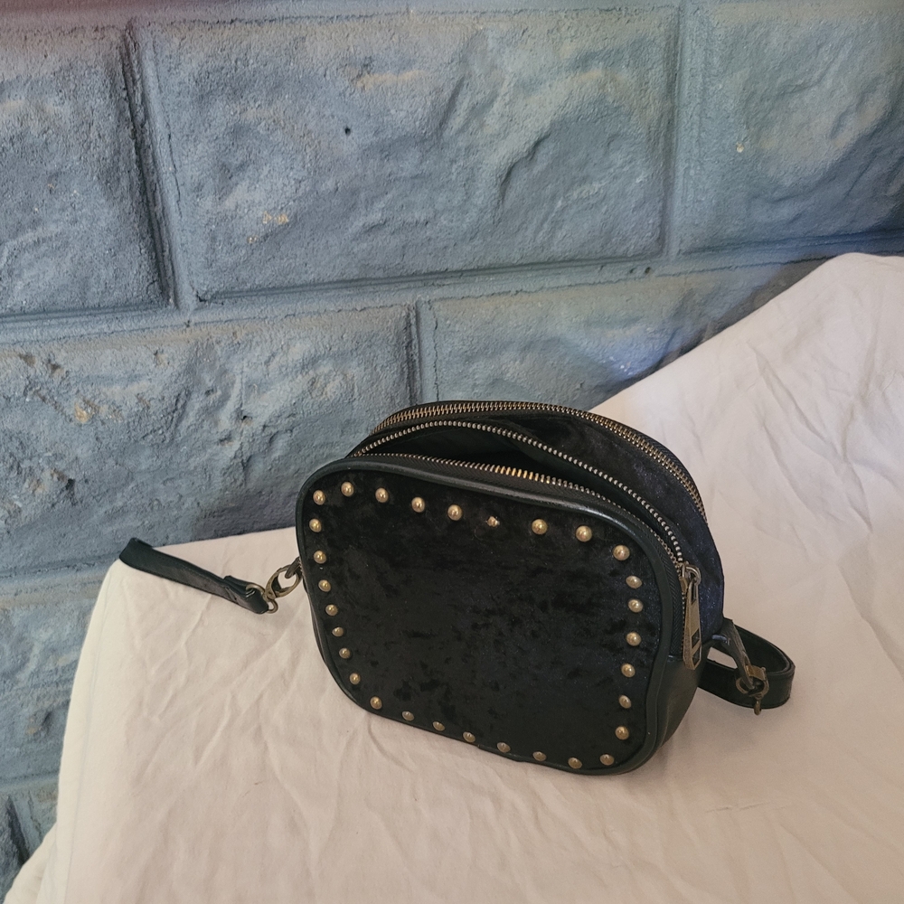 Steve Madden Black Velvet Crossbody Bag with Studs